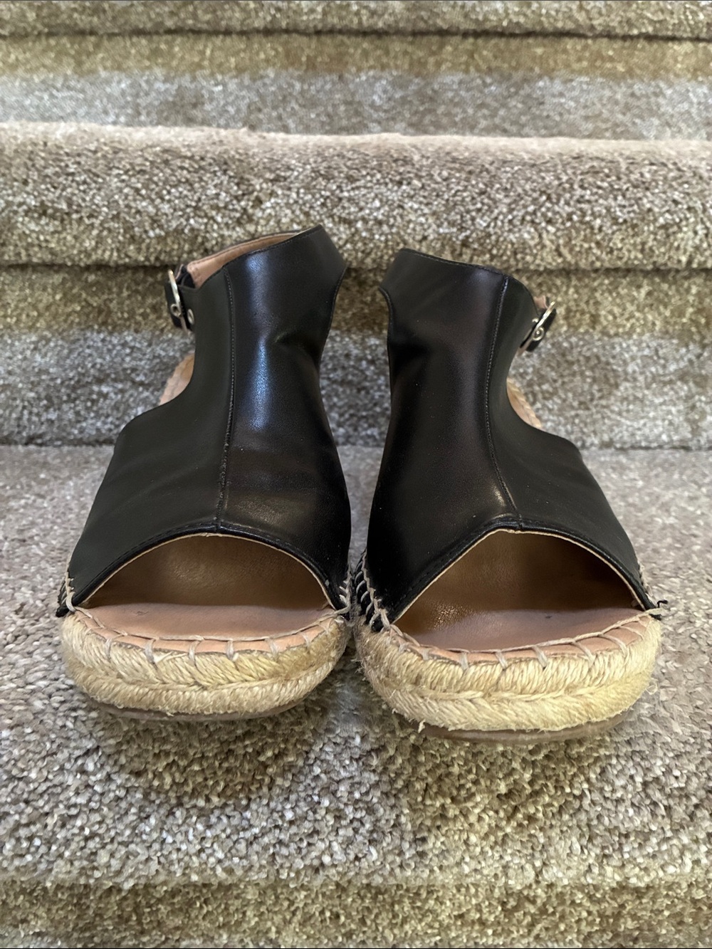 Journee Collection Black Leather Espadrille Wedge Sandals